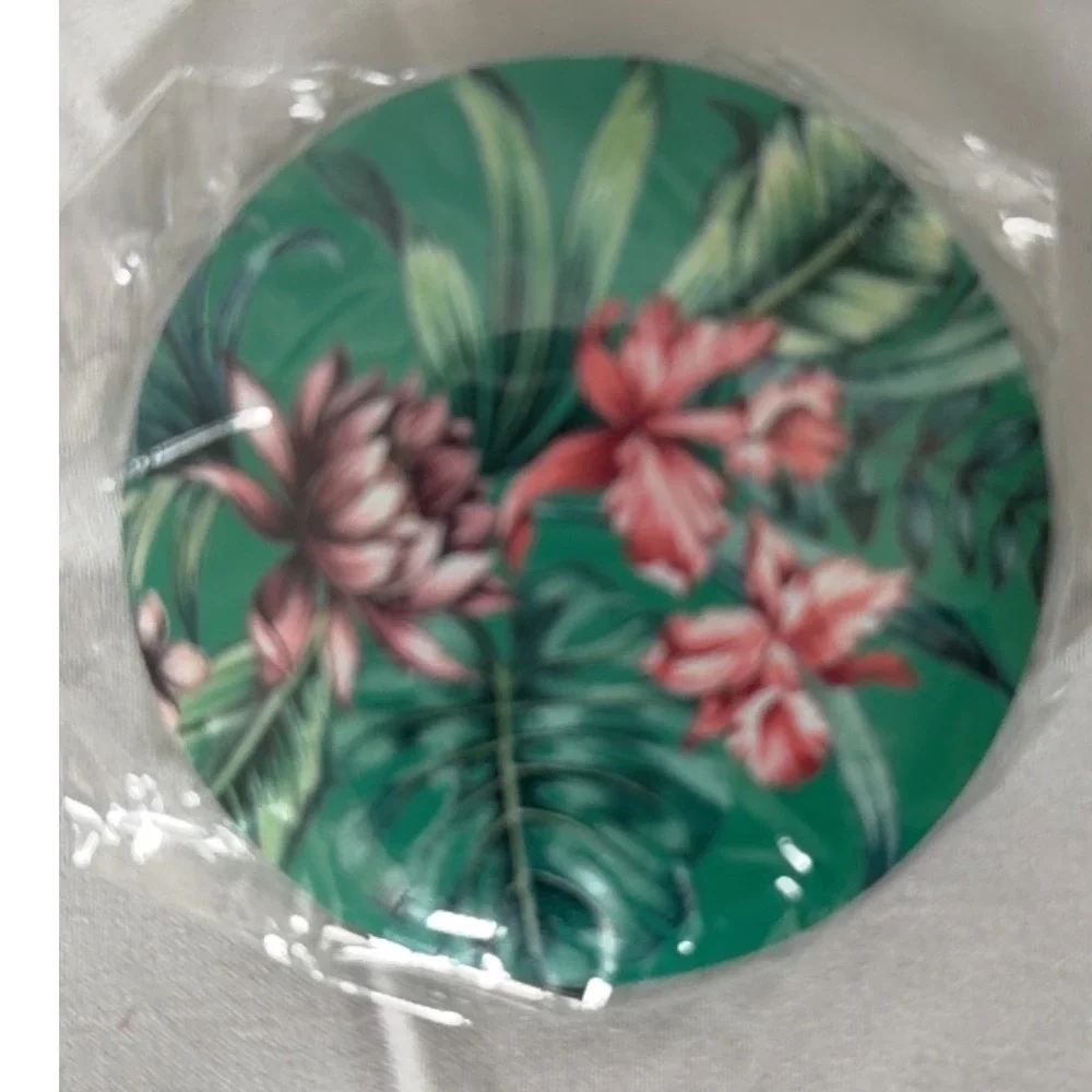 CEDON MuseumShops Tropical Floral Compact Pocket Mirror Green Pink NWT 115-51
